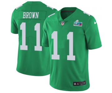 Men's Womens Youth Kids Philadelphia Eagles #11 A.J. Brown Green Super Bowl LVII Patch Stitched Limited Rush Jersey