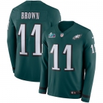 Men's Womens Youth Kids Philadelphia Eagles #11 A.J. Brown Green Team Color Super Bowl LVII Patch Stitched Limited Therma Long Sleeve Jersey