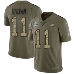 Men's Womens Youth Kids Philadelphia Eagles #11 A.J. Brown Olive Camo Super Bowl LVII Patch Stitched Limited Salute To Service Jersey