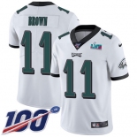 Men's Womens Youth Kids Philadelphia Eagles #11 AJ Brown White Super Bowl LVII Patch 100th Season Vapor Limited Jersey