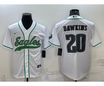 Men's Philadelphia Eagles #20 Brian Dawkins White With Patch Cool Base Stitched Baseball Jersey