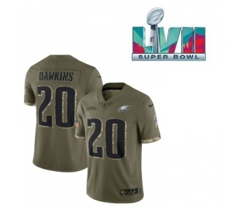 Men's Womens Youth Kids Philadelphia Eagles #20 Brian Dawkins Super Bowl LVII Patch Olive 2022 Salute To Service Limited Jersey