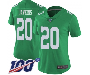 Nike Eagles #20 Brian Dawkins Green Women's Stitched NFL Limited Rush 100th Season Jersey