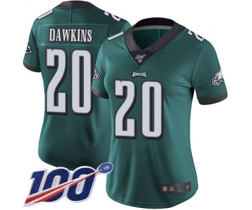 Nike Eagles #20 Brian Dawkins Midnight Green Team Color Women's Stitched NFL 100th Season Vapor Limited Jersey