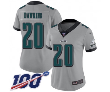 Nike Eagles #20 Brian Dawkins Silver Women's Stitched NFL Limited Inverted Legend 100th Season Jersey
