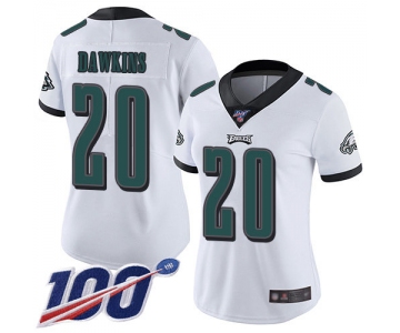 Nike Eagles #20 Brian Dawkins White Women's Stitched NFL 100th Season Vapor Limited Jersey