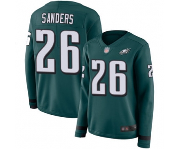 Eagles #26 Miles Sanders Midnight Green Team Color Women's Stitched Football Limited Therma Long Sleeve Jersey