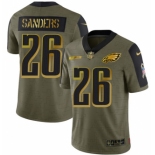 Men's Olive Philadelphia Eagles #26 Miles Sanders 2021 Camo Salute To Service Golden Limited Stitched Jersey