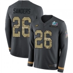 Men's Womens Youth Kids Philadelphia Eagles #26 Miles Sanders Anthracite Super Bowl LVII Patch Salute To Service Limited Therma Long Sleeve Jersey