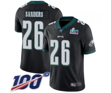 Men's Womens Youth Kids Philadelphia Eagles #26 Miles Sanders Black Super Bowl LVII Patch Alternate 100th Season Vapor Limited Jersey