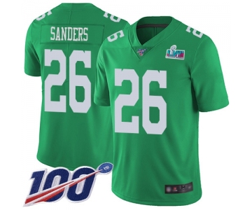 Men's Womens Youth Kids Philadelphia Eagles #26 Miles Sanders Green Super Bowl LVII Patch Limited Rush 100th Season Jersey