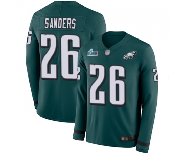 Men's Womens Youth Kids Philadelphia Eagles #26 Miles Sanders Green Team Color Super Bowl LVII Patch Stitched Limited Therma Long Sleeve Jersey