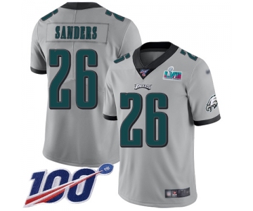 Men's Womens Youth Kids Philadelphia Eagles #26 Miles Sanders Silver Super Bowl LVII Patch Limited Inverted Legend 100th Season Jersey