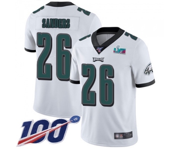 Men's Womens Youth Kids Philadelphia Eagles #26 Miles Sanders White Super Bowl LVII Patch 100th Season Vapor Limited Jersey