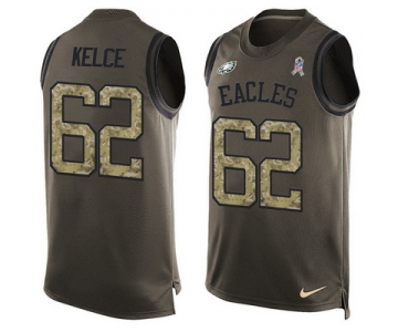Men's Philadelphia Eagles #62 Jason Kelce Green Salute to Service Hot Pressing Player Name & Number Nike NFL Tank Top Jersey