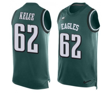 Men's Philadelphia Eagles #62 Jason Kelce Midnight Green Hot Pressing Player Name & Number Nike NFL Tank Top Jersey