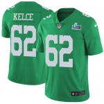 Men's Womens Youth Kids Philadelphia Eagles #62 Jason Kelce Green Super Bowl LVII Patch Stitched Limited Rush Jersey