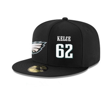 Philadelphia Eagles #62 Jason Kelce Snapback Cap NFL Player Black with White Number Stitched Hat