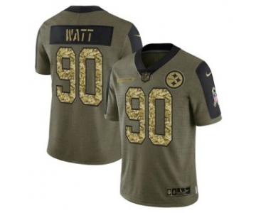 Men's Olive Pittsburgh Steelers #90 T.J. Watt 2021 Camo Salute To Service Limited Stitched Jersey
