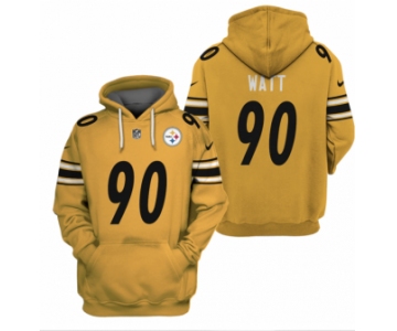 Men's Yellow Pittsburgh Steelers #90 T.J. Watt 2021 Pullover Hoodie