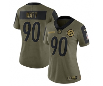 Women's Pittsburgh Steelers #90 T.J. Watt Nike Olive 2021 Salute To Service Limited Player Jersey