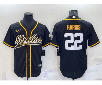 Men's Pittsburgh Steelers #22 Najee Harris Black With Patch Cool Base Stitched Baseball Jersey