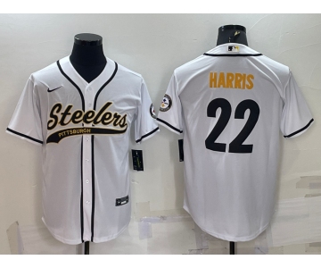 Men's Pittsburgh Steelers #22 Najee Harris White With Patch Cool Base Stitched Baseball Jersey