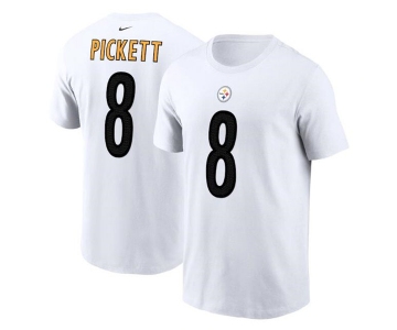 Men's Pittsburgh Steelers #8 Kenny Pickett 2022 White NFL Draft First Round Pick Player Name & Number T-Shirt