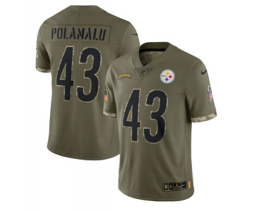 Men's Pittsburgh Steelers #43 Troy Polamalu 2022 Olive Salute To Service Limited Stitched Jersey