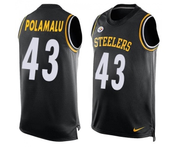 Men's Pittsburgh Steelers #43 Troy Polamalu Black Hot Pressing Player Name & Number Nike NFL Tank Top Jersey