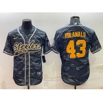 Men's Pittsburgh Steelers #43 Troy Polamalu Grey Navy Camo With Patch Cool Base Stitched Baseball Jersey