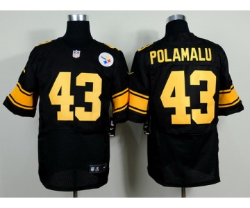 Nike Pittsburgh Steelers #43 Troy Polamalu Black With Yellow Elite Jersey