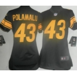 Nike Pittsburgh Steelers #43 Troy Polamalu Black With Yellow Game Womens Jersey