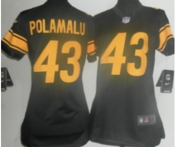 Nike Pittsburgh Steelers #43 Troy Polamalu Black With Yellow Game Womens Jersey