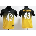 Nike Pittsburgh Steelers #43 Troy Polamalu Black/Yellow Fadeaway Kids Jersey