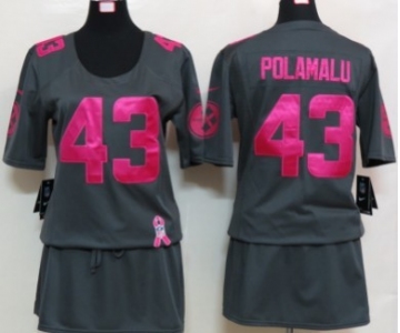 Nike Pittsburgh Steelers #43 Troy Polamalu Breast Cancer Awareness Gray Womens Jersey