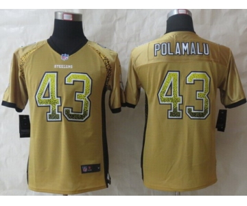 Nike Pittsburgh Steelers #43 Troy Polamalu Drift Fashion Yellow Kids Jersey