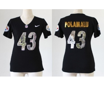 Nike Pittsburgh Steelers #43 Troy Polamalu Handwork Sequin Lettering Fashion Black Womens Jersey