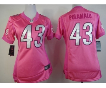 Nike Pittsburgh Steelers #43 Troy Polamalu Pink Love Womens Jersey