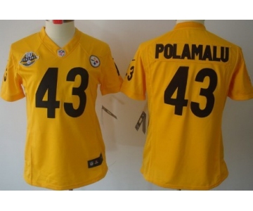 Nike Pittsburgh Steelers #43 Troy Polamalu Yellow Limited Womens 80TH Jersey