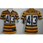 Nike Pittsburgh Steelers #43 Troy Polamalu Yellow With Black Throwback 80TH Womens Jersey