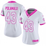 Nike Steelers #43 Troy Polamalu White Pink Women's Stitched NFL Limited Rush Fashion Jersey