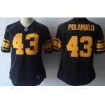 Pittsburgh Steelers #43 Troy Polamalu Black With Yellow Womens Jersey