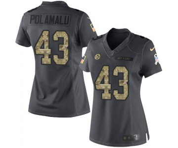 Women's Pittsburgh Steelers #43 Troy Polamalu Black Anthracite 2016 Salute To Service Stitched NFL Nike Limited Jersey