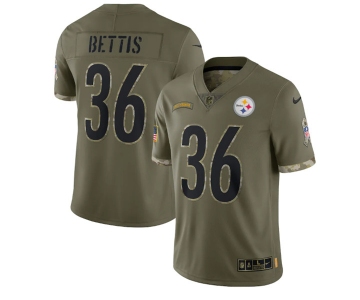 Men's Pittsburgh Steelers #36 Jerome Bettis 2022 Olive Salute To Service Limited Stitched Jersey