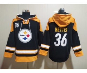 Men's Pittsburgh Steelers #36 Jerome Bettis Black Ageless Must-Have Lace-Up Pullover Hoodie