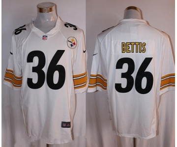 Men's Pittsburgh Steelers #36 Jerome Bettis Retired White Road Stitched NFL Nike Game Jersey