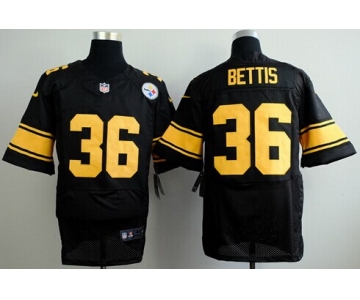 Nike Pittsburgh Steelers #36 Jerome Bettis Black With Yellow Elite Jersey