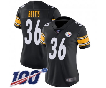 Nike Steelers #36 Jerome Bettis Black Team Color Women's Stitched NFL 100th Season Vapor Limited Jersey