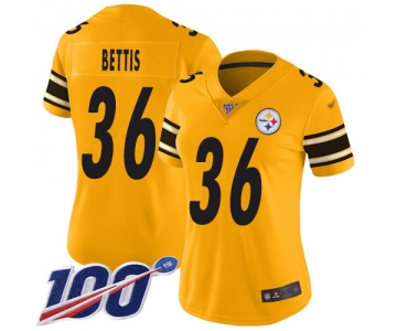 Nike Steelers #36 Jerome Bettis Gold Women's Stitched NFL Limited Inverted Legend 100th Season Jersey
